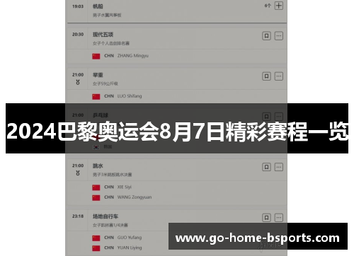 2024巴黎奥运会8月7日精彩赛程一览